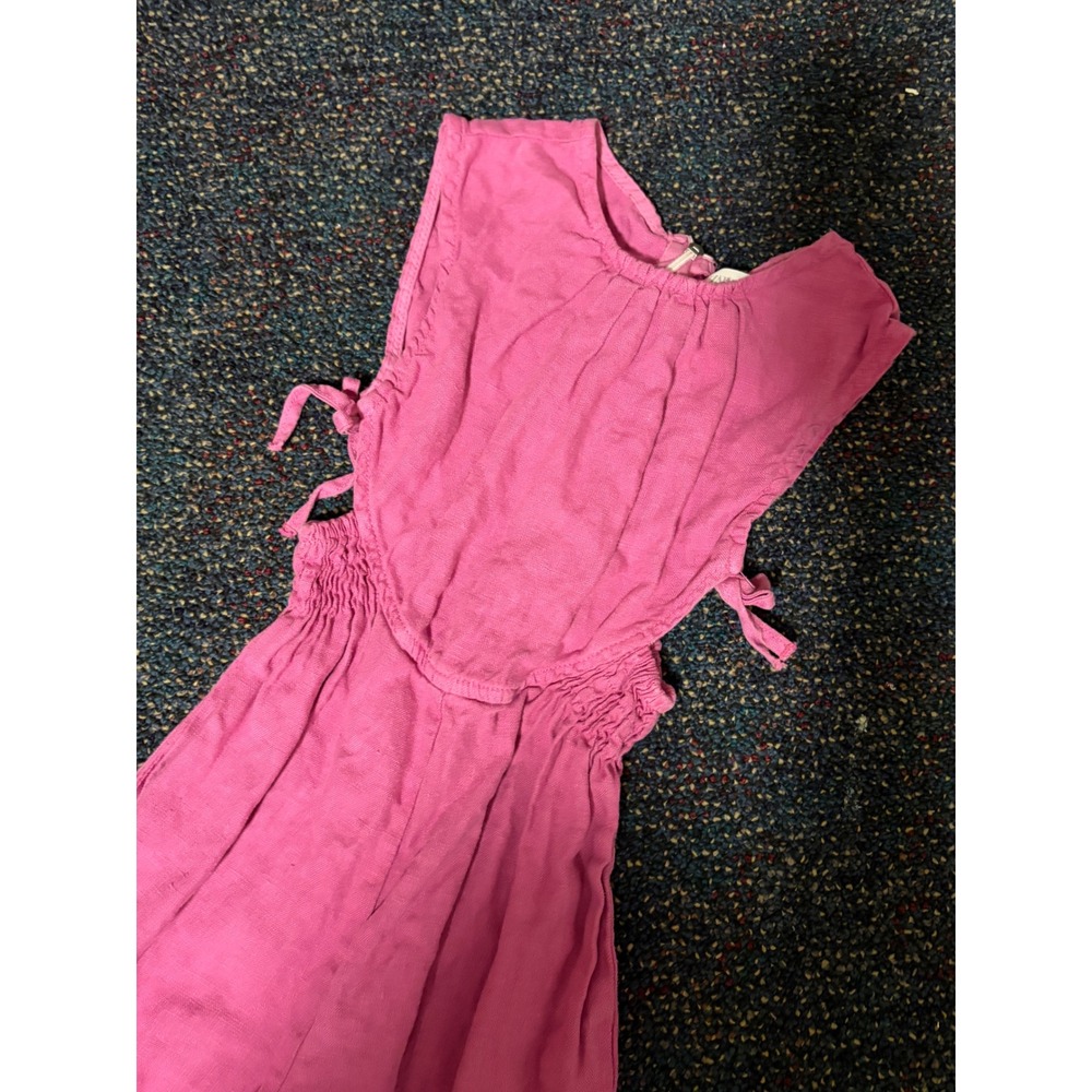 Zara Kids Girls Pink Linen Blend Cut Out Tie Side Jumpsuit Size 6 CM 116